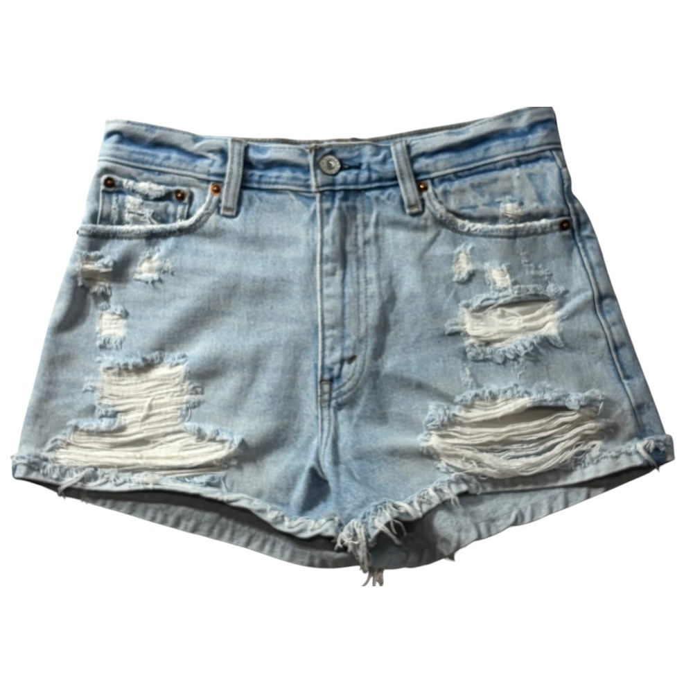 Abercrombie & Fitch Annie High Rise Distressed Denim Shorts Size 26 Light Wash